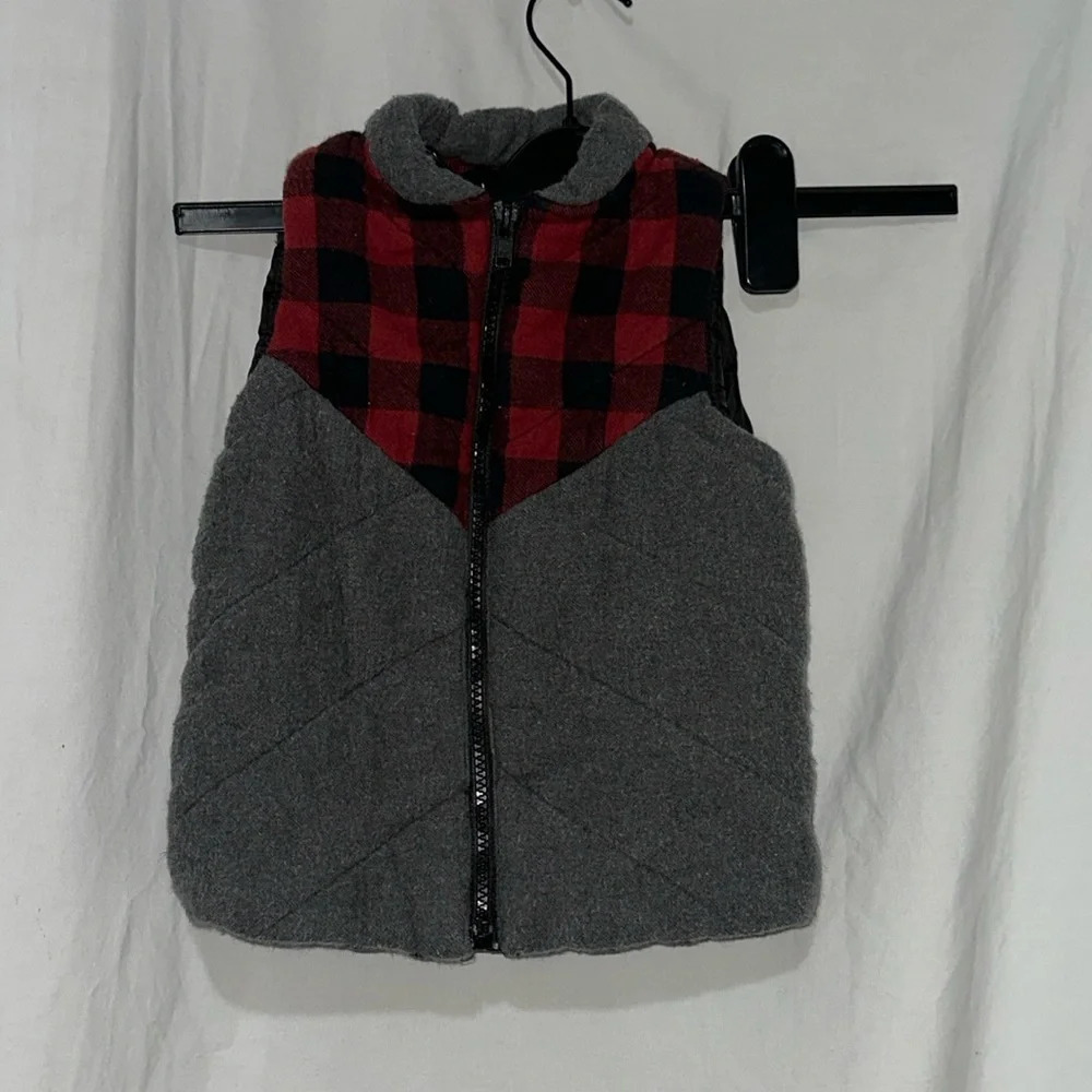 2T red & black buffalo plaid & gray puffy vest